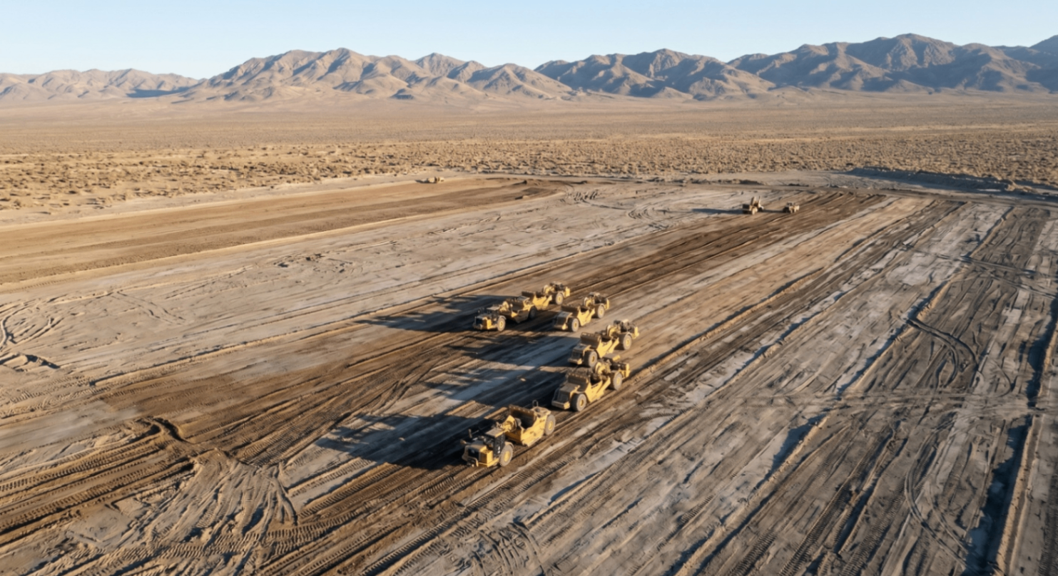 Aerial view of large-scale Nevada earthwork operations in progress